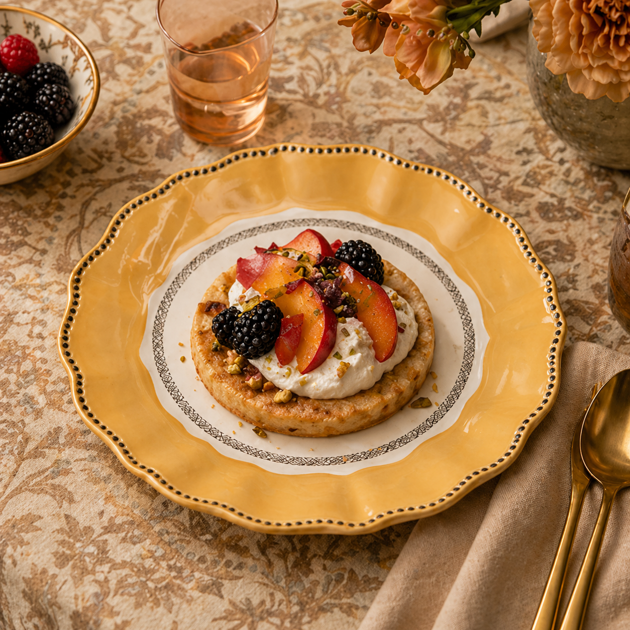 Vintage Swallow Scalloped Plates - Set of 4 (Mustard Yellow)