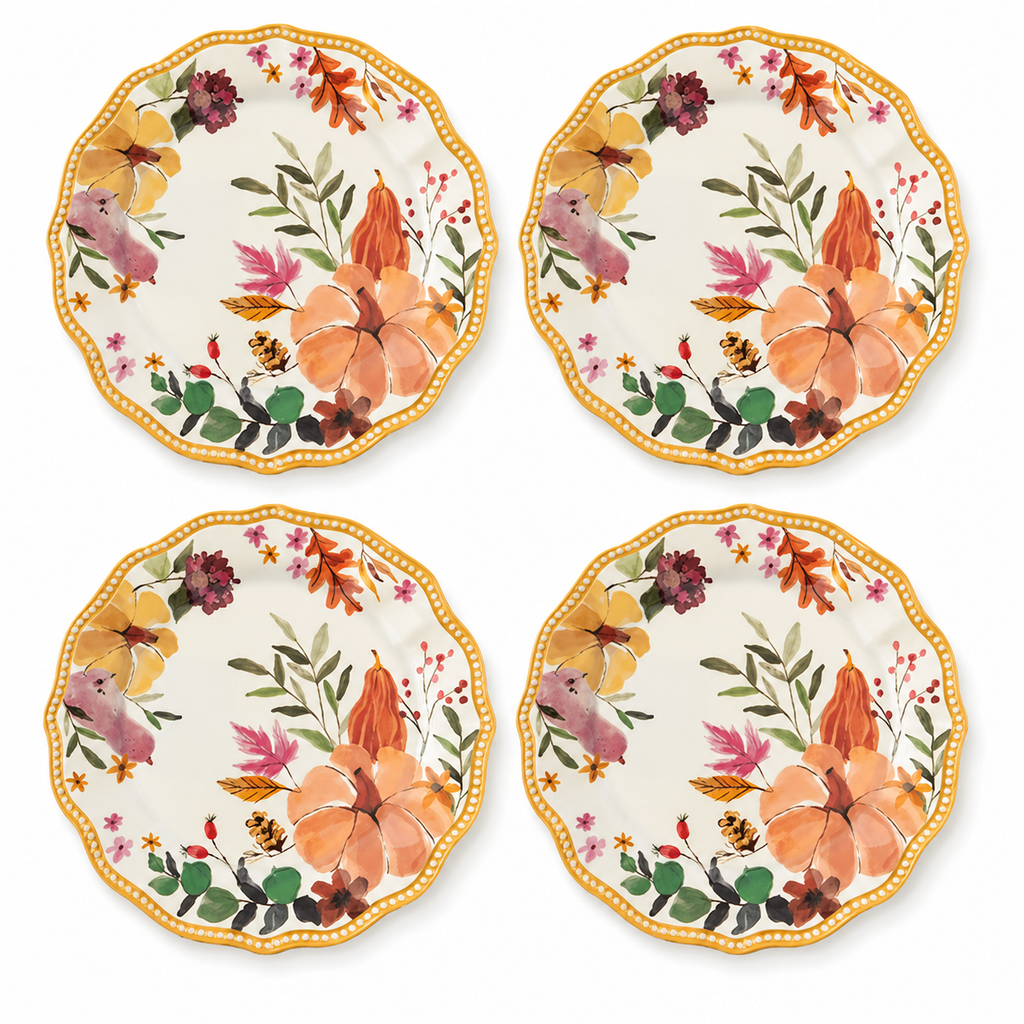 Autumn Harvest Watercolor Scalloped Plates - Set of 4