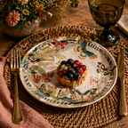 Enchanted Butterfly Garden Plates with Graphic Striped Rim - Set of 4