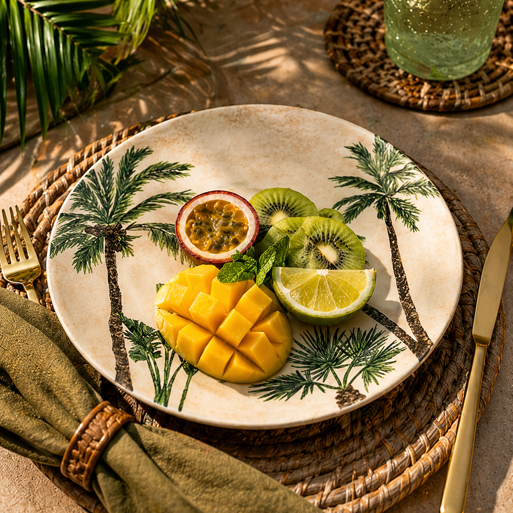 Vintage Tropical Palm Tree Plates - Set of 4