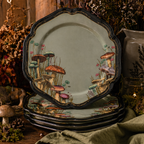 Vintage Forest Mushroom Scalloped Plates - Set of 4