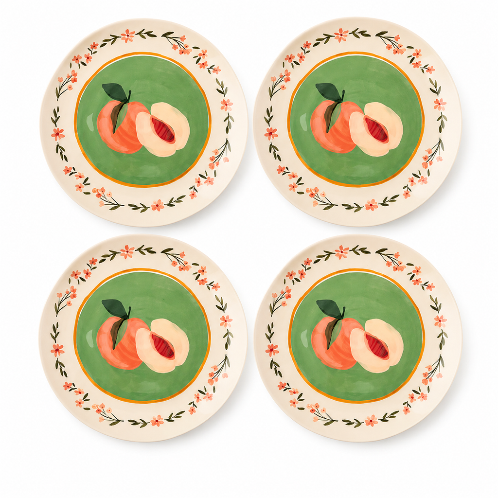 Orchard Peach & Floral Garland Plates - Set of 4