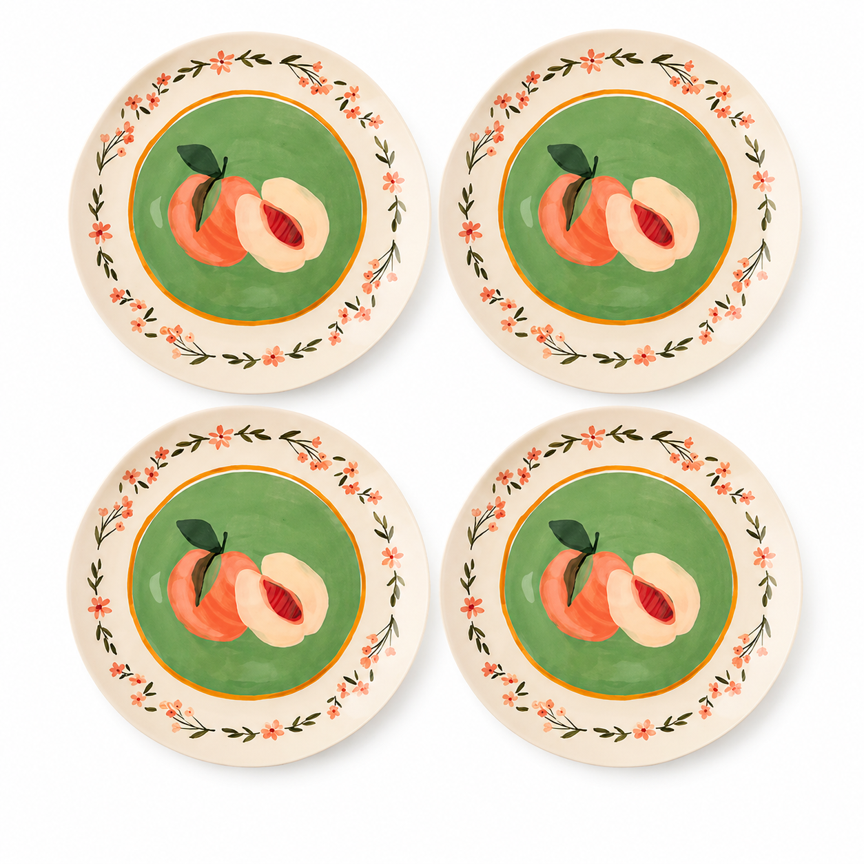 Orchard Peach & Floral Garland Plates - Set of 4