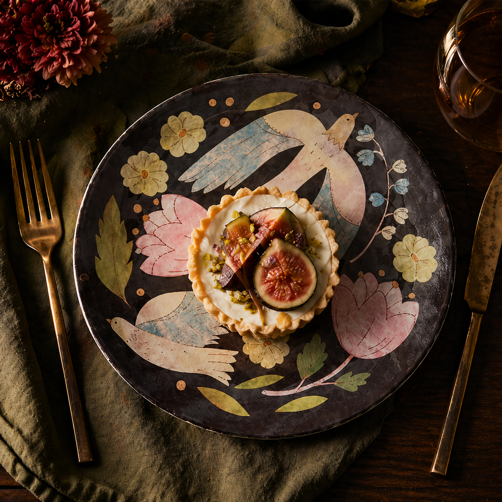 Moody Folk Art Floral & Bird Plates - Set of 4