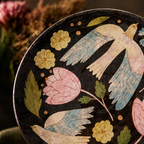 Moody Folk Art Floral & Bird Plates - Set of 4