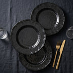 Hammered Gloss Black Scalloped Plates - Set of 4